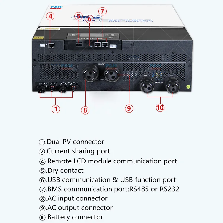 48VDC 10KW Off Grid Battery System High Frequency 10KVA Solar 10.2KW Hybrid Inverter