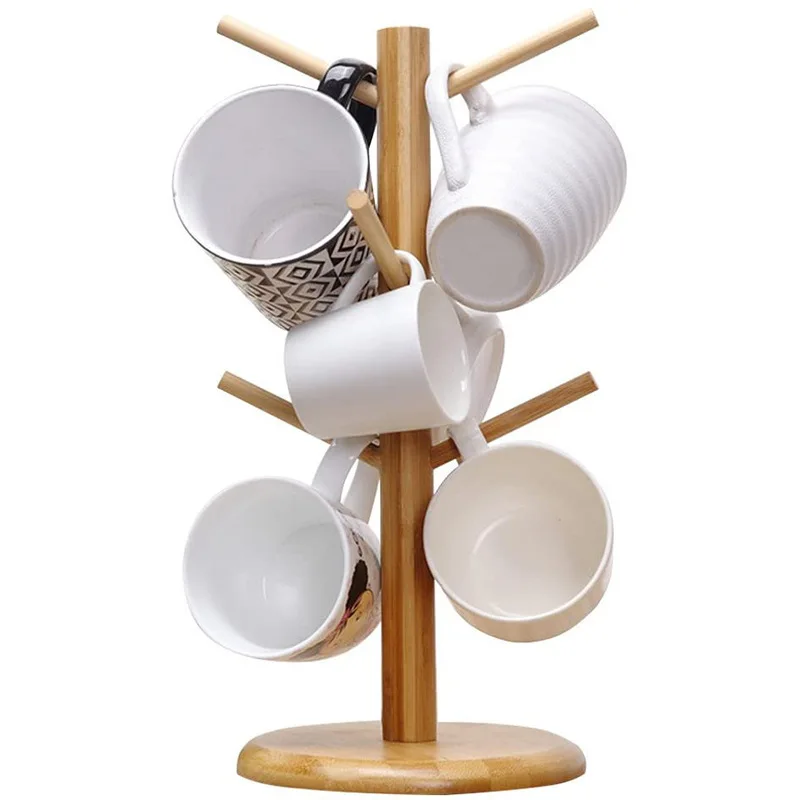 Eco Friendly Creative Organic Wood Tea Coffee Mug Rack Tree Bamboo Cup Holder mug holder