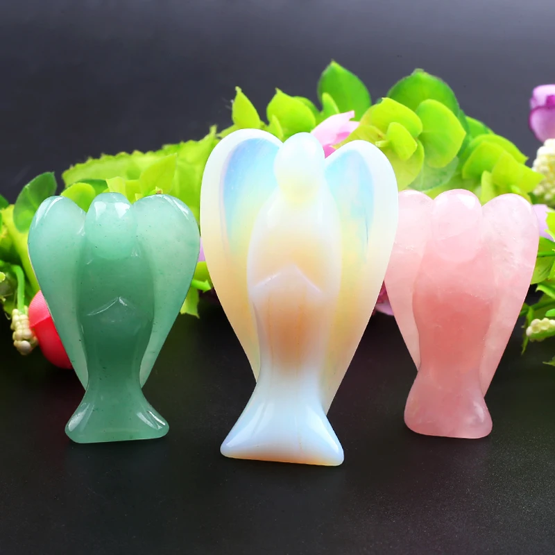 Natural Crystal Gem Rose Quartz Angel Statuette 1.5 Inch Angel Crystal Craft Decoration Crystal Selenite Angel