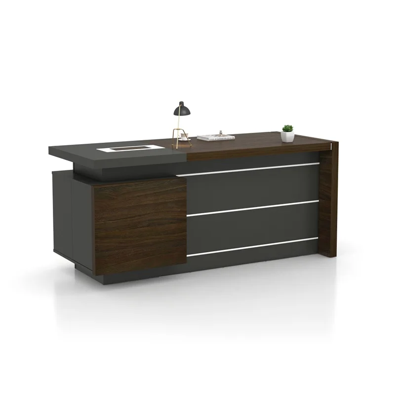 L Shaped CEO Executive Wood Tables Dark Color Furniture Boss Office Desk