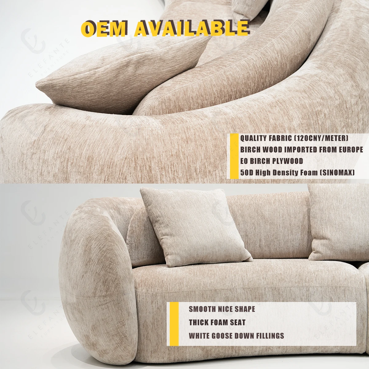 4 Pillows Boucle Curved Sofa Cloud Couch for Living Room Modern Luxury Contemporary Upholstered Sofa Couch