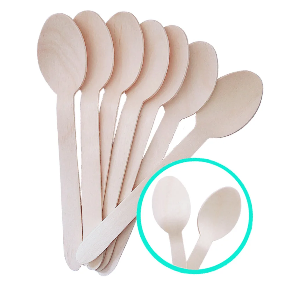 disposable biodegradable customized logo 140mm 160mm wooden cutlery wooden spoon