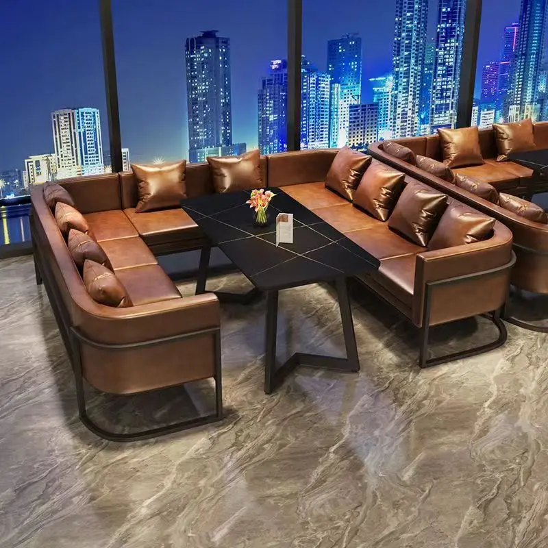Retro industrial style bar deck sofa coffee Western Commercial restaurant cafe bar rest area dining table and chairs set