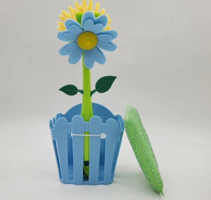 New Design Kitchen Cleaning Flower Shaped Cleaning Brush Set  Dish Scrubber Brush with sponge pad