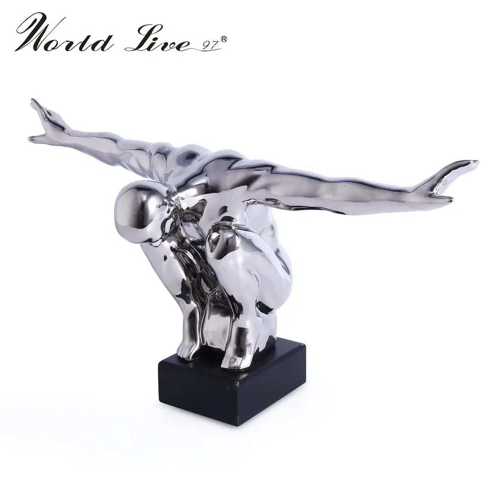 Contemporary Silver Art Gymnastics Figure Sculpture Decorative Statue for Hotel