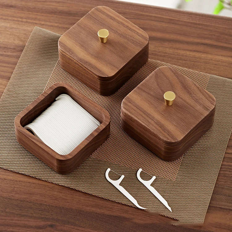 2022 Hot New Products Black Walnut Wood Storage Floss Toothpick Box