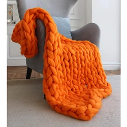 2022 Fashion Bedroom Decor Colorful Chunky Knitting Handmade Custom Organic Cotton Cable Chunky Knit Blanket for Bed Sofa
