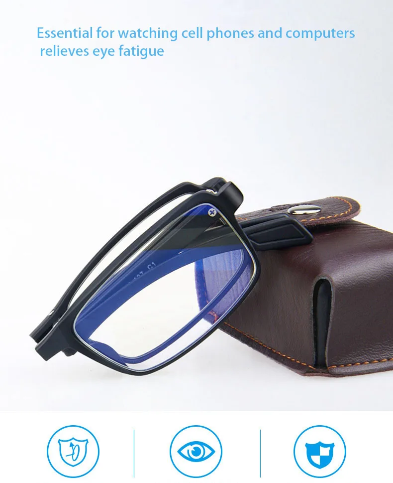 Portable foldable presbyopic glasses with degree, anti-blue light blocking pocket reading glasses