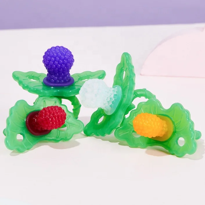 Customized Baby Toys 0-12 Months Pacifier Silicone Teething Toys Full Silicone Fruit Shape Dummy Nipple Baby Teething Toys