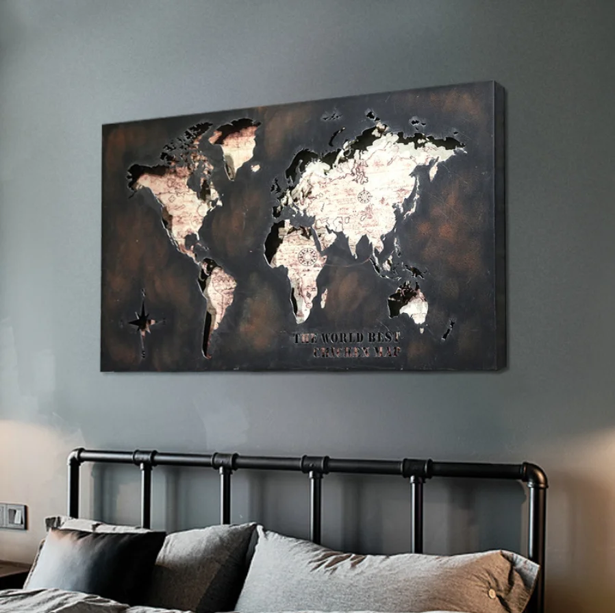 Retro Style  World Map Iron Art Wall Decoration Wall Hanging