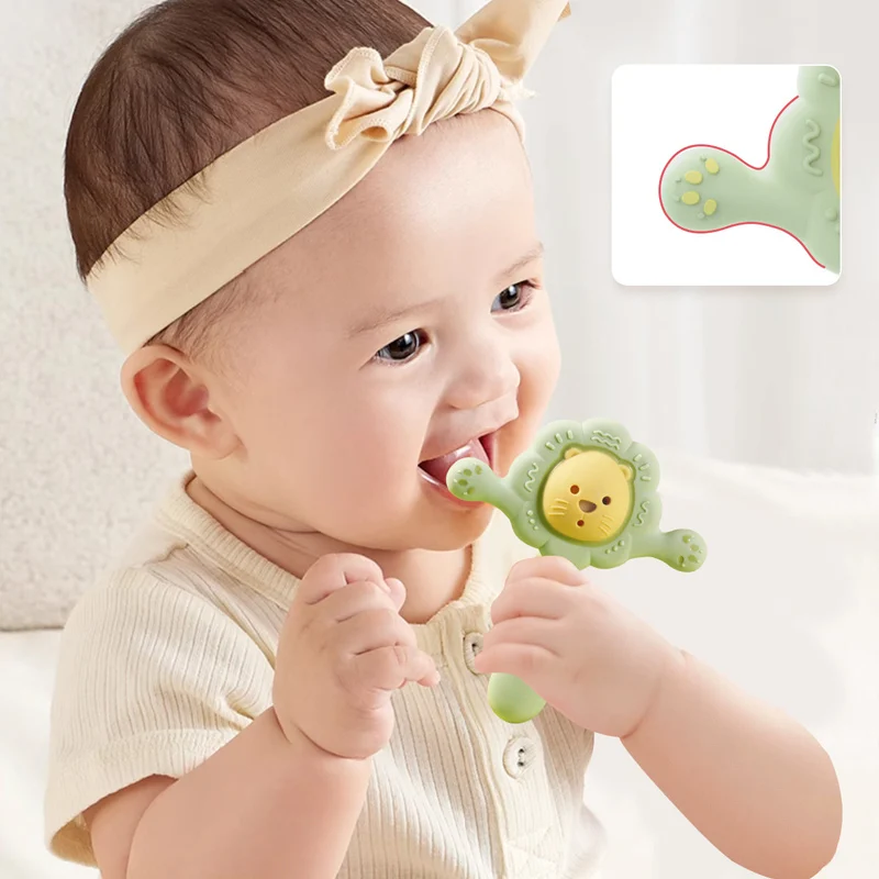 OEM/ODM  Food Grade Chewable Silicone Guitar Shaped Baby Soothing Teether Infant Teething Toy Logo Customizable