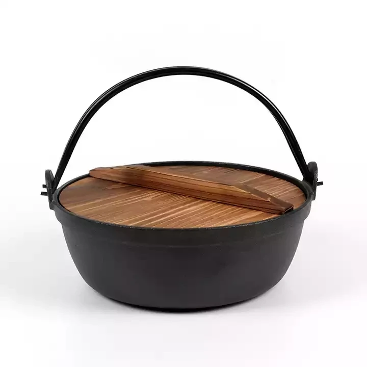 27cm Cast iron dutch oven cookware sukiyaki FUSION POT camping pot with wooden base