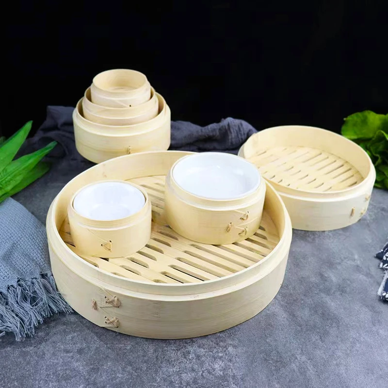Wholesale High Quality Round Natural Mini Bamboo Steamer Basket Dimsum Bamboo Steamer Basket Food Container Bamboo Steame