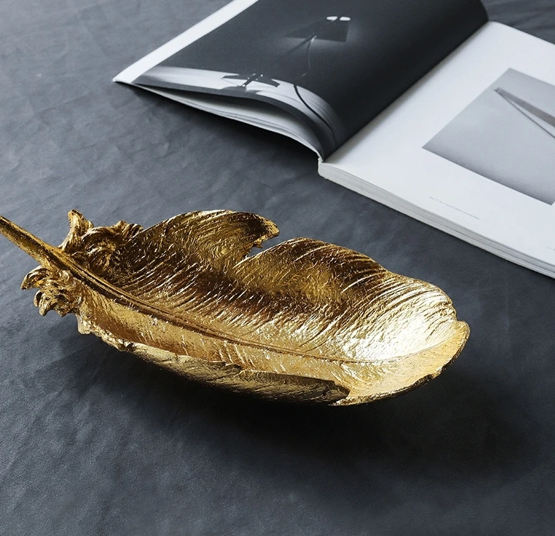 Поднос для ювелирных украшений в наличии, поднос из смолы с золотыми листьями для украшения гостиной, аксессуары для стола, Роскошный домашний декор