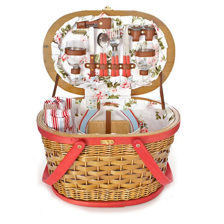 Insulated Round Wicker Picnic Basket Wicker Basket With Lid For Picnic