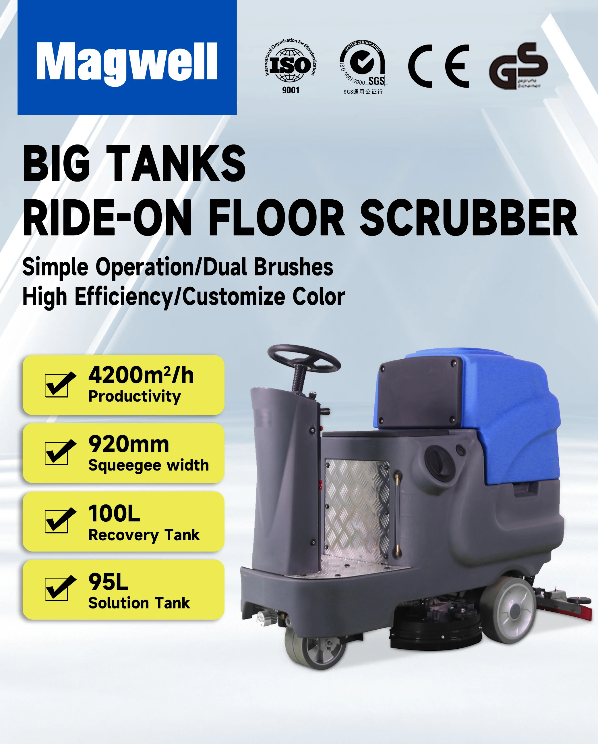 automatic Warehouse 550W Traction Motor Power Ride On Battery Floor Scrubber Machine For Sale