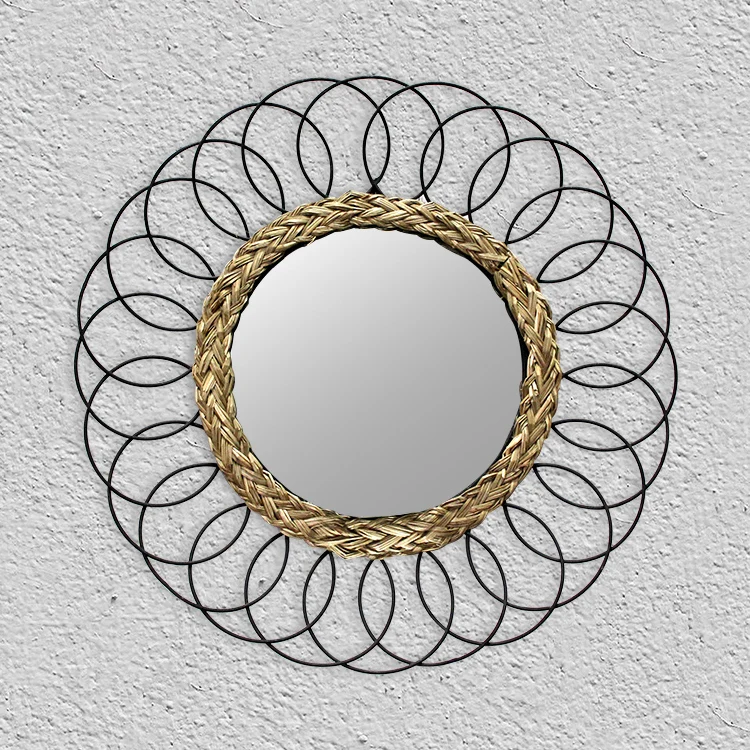 ARTMADE Gold Modern Luxury Mirrors Rattan Plaited Hanging Wall Art Nature Mirror Decor Wall Large Living Room Decorative Mirror