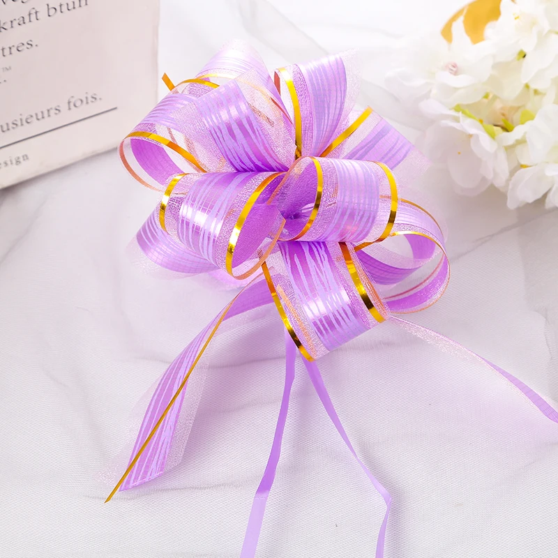 Holiday Party Supplies Decoration  Gift Vertical Pattern Ball Flower Ribbon Draw Bow Organza Pom Pull Ribbon Bow