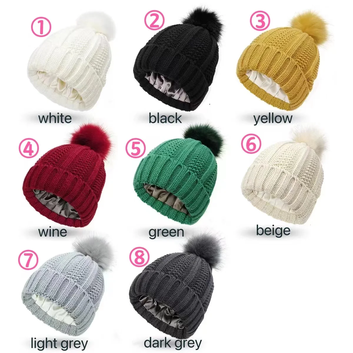 Custom winter stretchy satin lined skull knit hats winter warm beanie hat for men and women