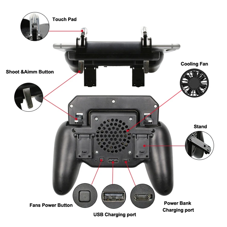Mobile Gamepad With Cooling Fan Trigger Joystick Game Controller Mobile Phone Controller Gamepad for Pubg