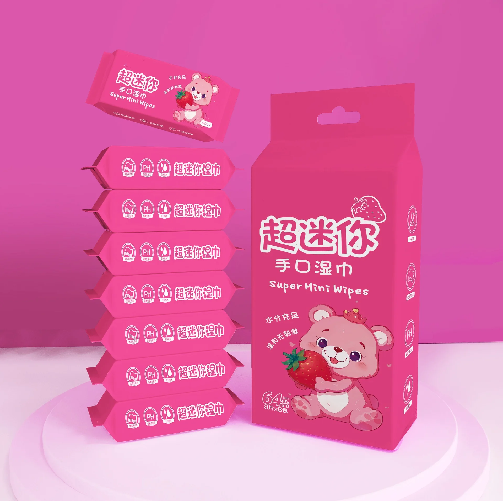 Wholesale Mini Pack Baby Wipes 8 Pcs Mini Spunlace Wet Cleansing Hand Wipes for Face and Household Use for Babies