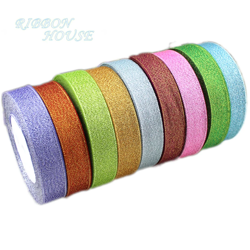 (25yards/roll) 1'(25mm) Metallic Glitter Ribbon Colorful wholesale gift package ribbons