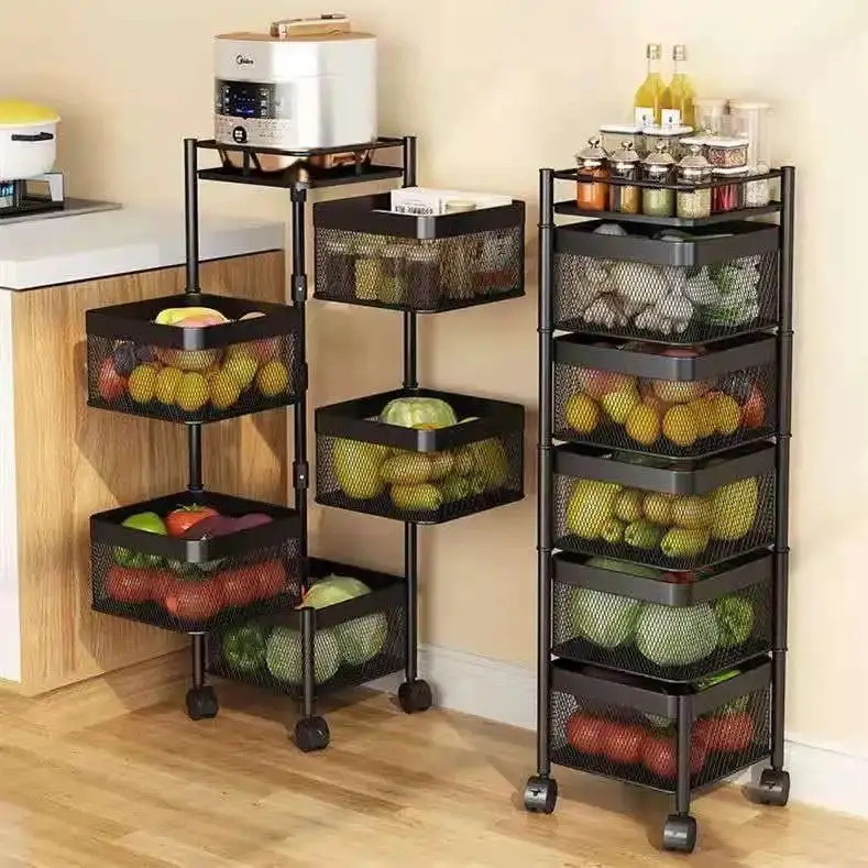 Multilayer Bathroom Rotating Storage Rack Kitchen 2/3/4/5 Tier Floor Round Vegetable Fruit Storage Shelf Rack