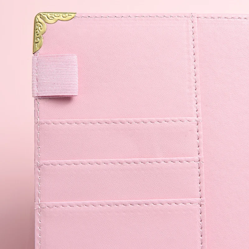 A5 A6 Metal Corns Loose Leaf Notebooks Ring Pu A6 Leather Six Ring Binder With Card Holder