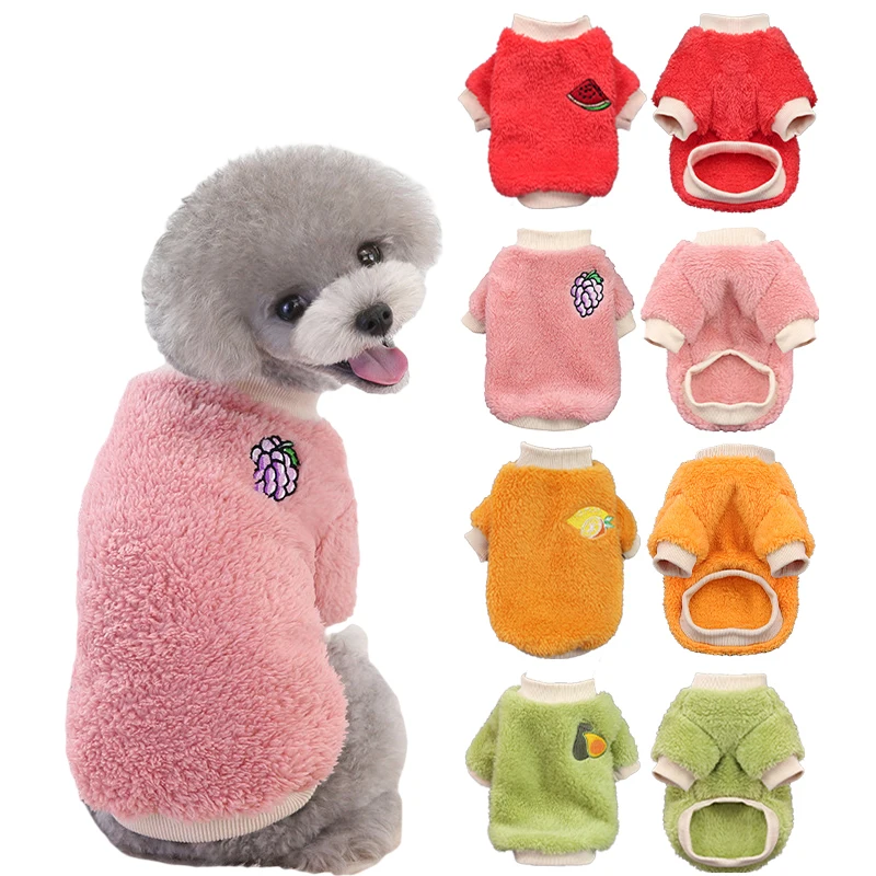 2022 High Quality Cute Puppy Clothes with Fruit Pattern Winter Jacket for Small Dog Pet Winter Warm Plush Sweater
