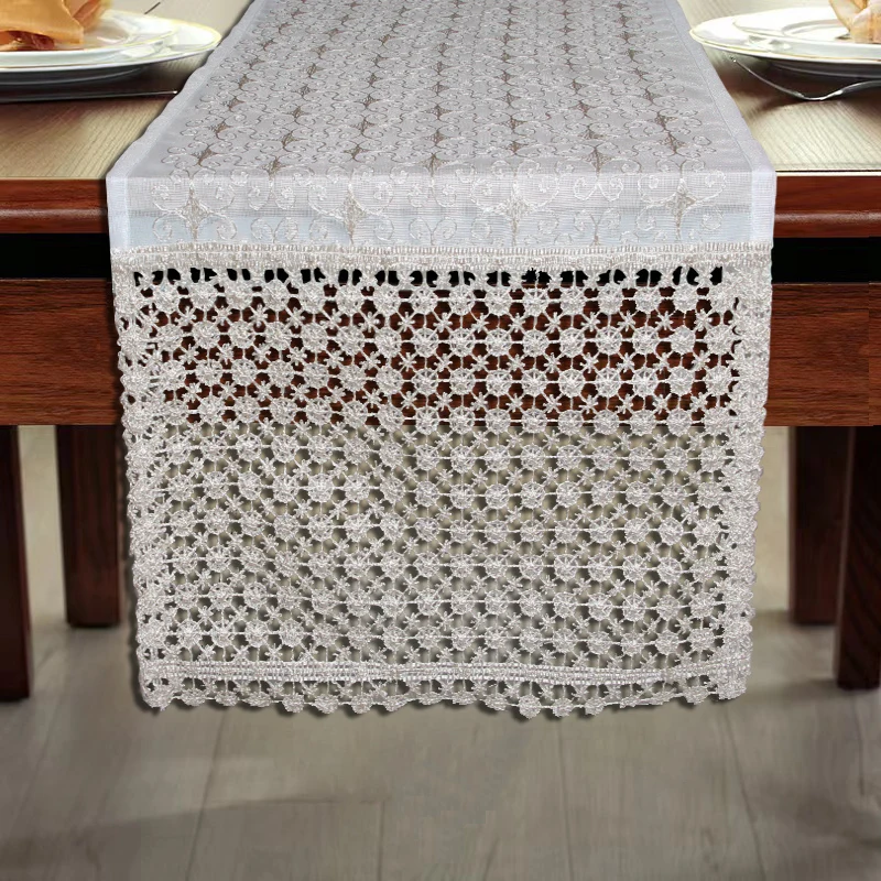 Embroidered table flag, light luxury dining tablecloth, Nordic mesh embroidered hollow decorative mesh table flag