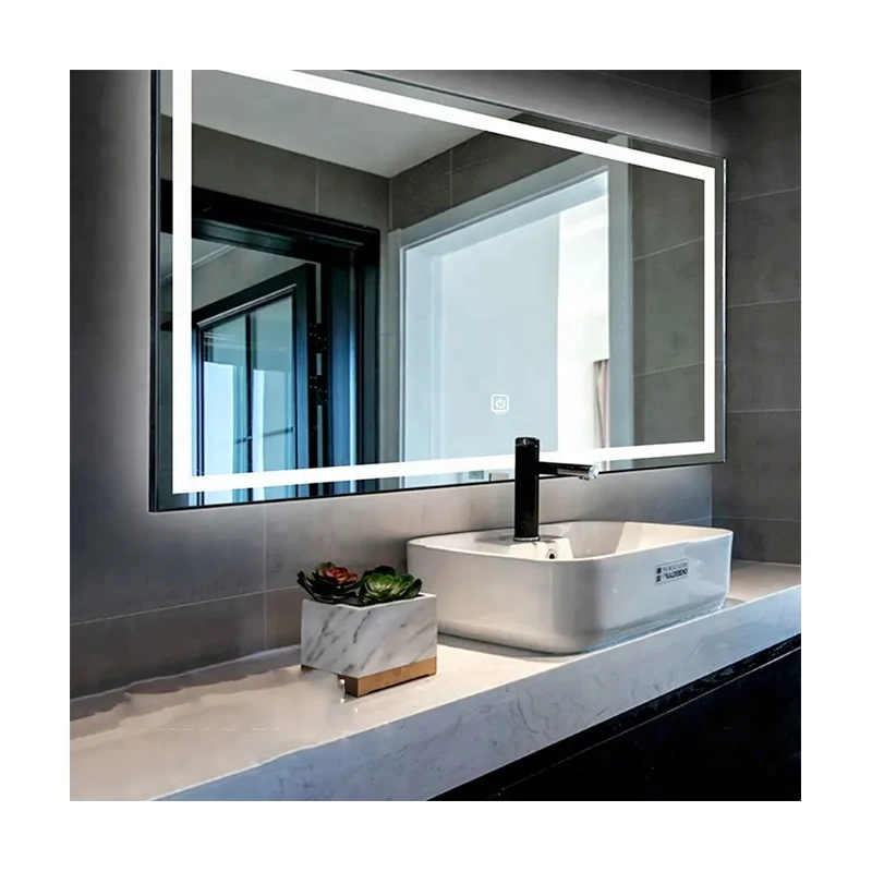 factory customized illuminated rectangle smart bathroom mirror with led light up for cabinet bath Wash basin espejos