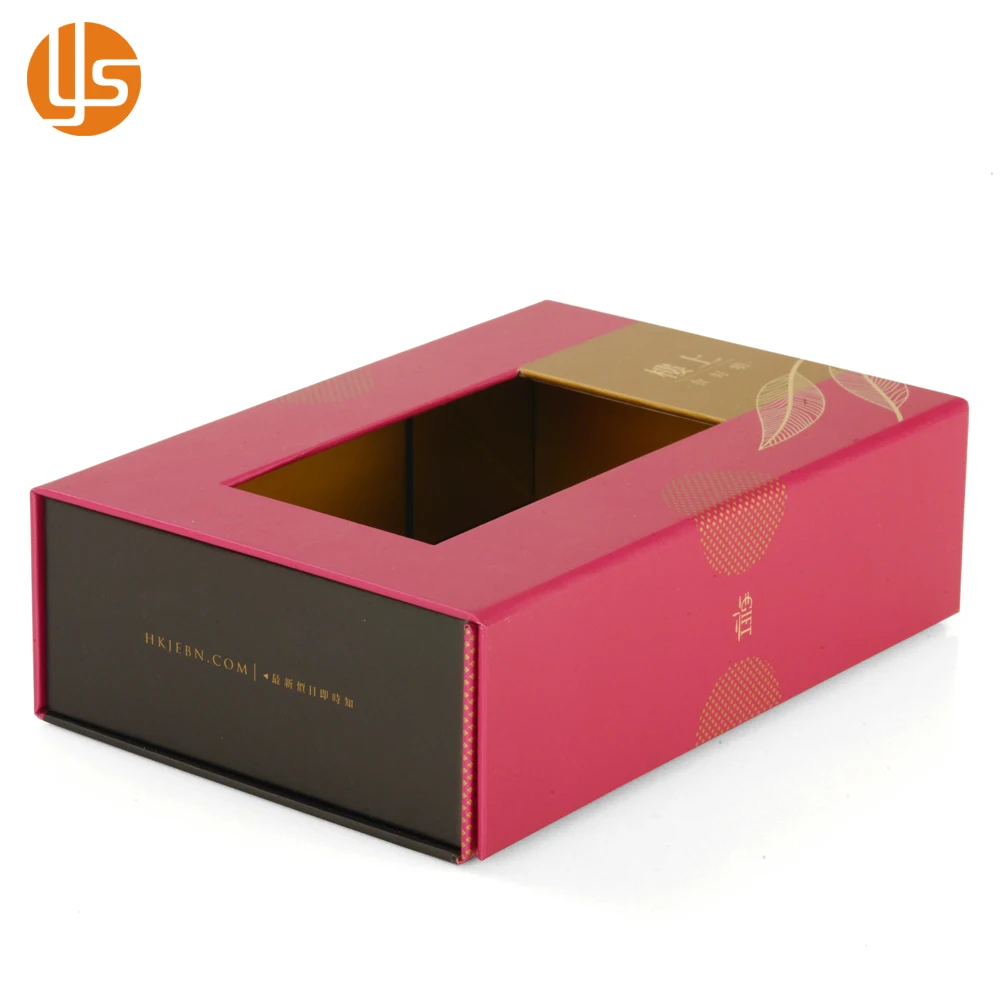Custom printed card board book shaped flip top box folding foldable magnetic wine gift box with clear Window