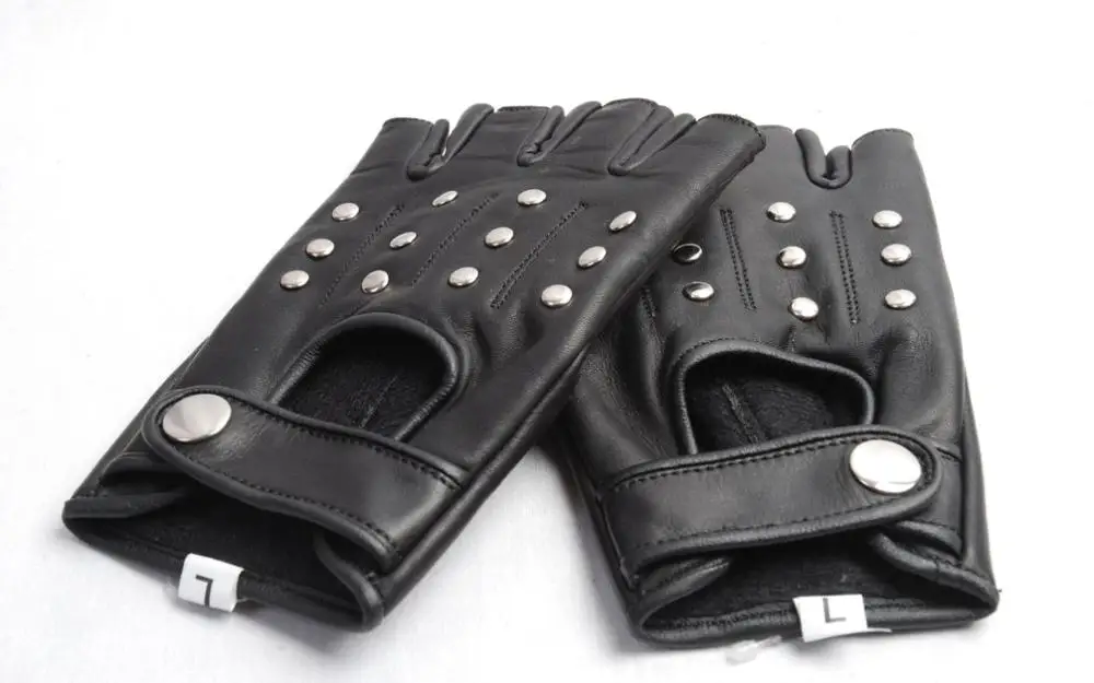 Mens fingerless breathable gloves made of genuine leather sheepskin cowhide with customized designs & logo