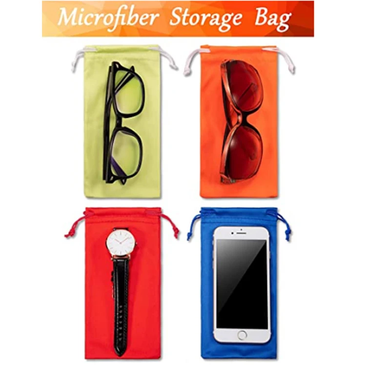 Wholesale Ready Goods 9*18cm soft drawstring custom microfiber eye glasses sunglasses bag pouch case