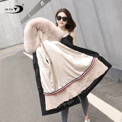 2020 New Style Popular Beige Long Warm Women Real Fur Jacket Fur Parka with Hooded