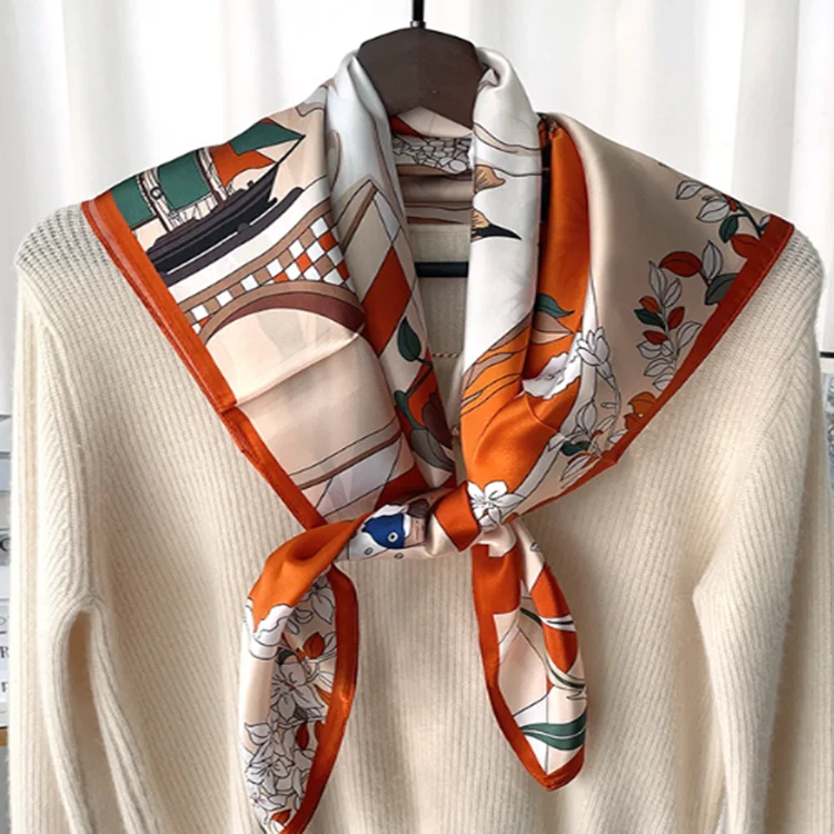 Custom 14mm Silk Satin  Scarf Head Hair Print Women Scarves Custom Design Print Silk Scarf For Women