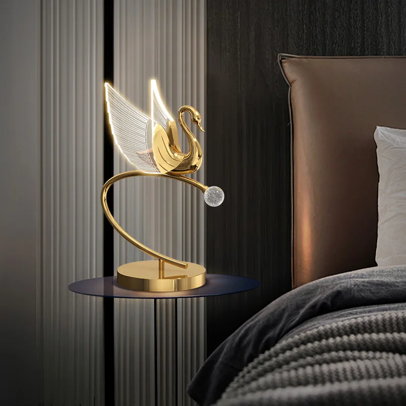 Factory direct sales gold aluminum acrylic swan luxury villa bedroom bed side modern lamp