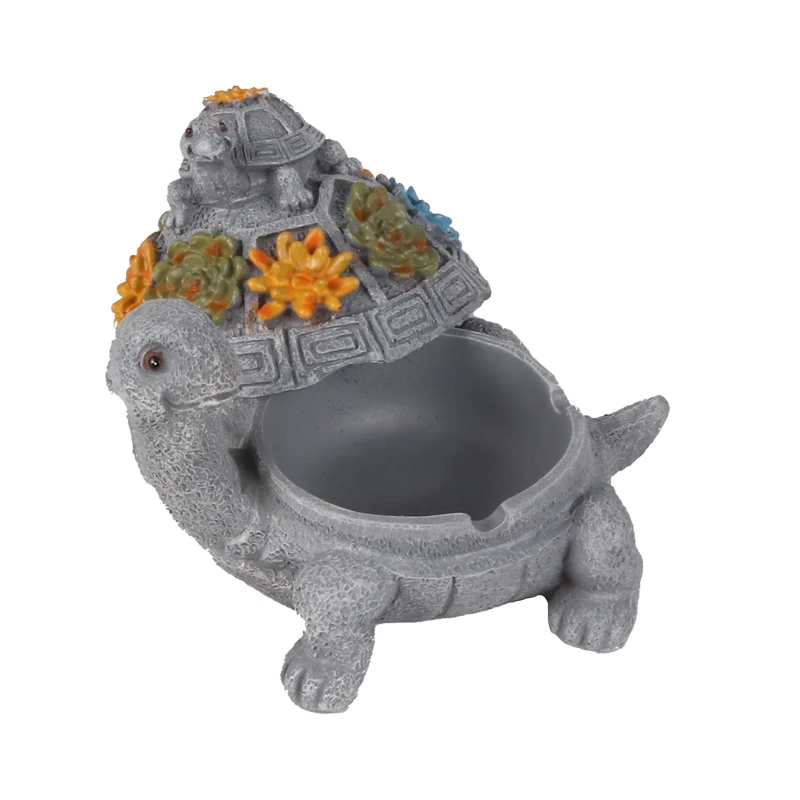 Futeng Resin Turtle Ashtray with lid Outdoor Windproof Wholesale Patio Ashtray for Smoking Home Decoration Ashtrays Accessories