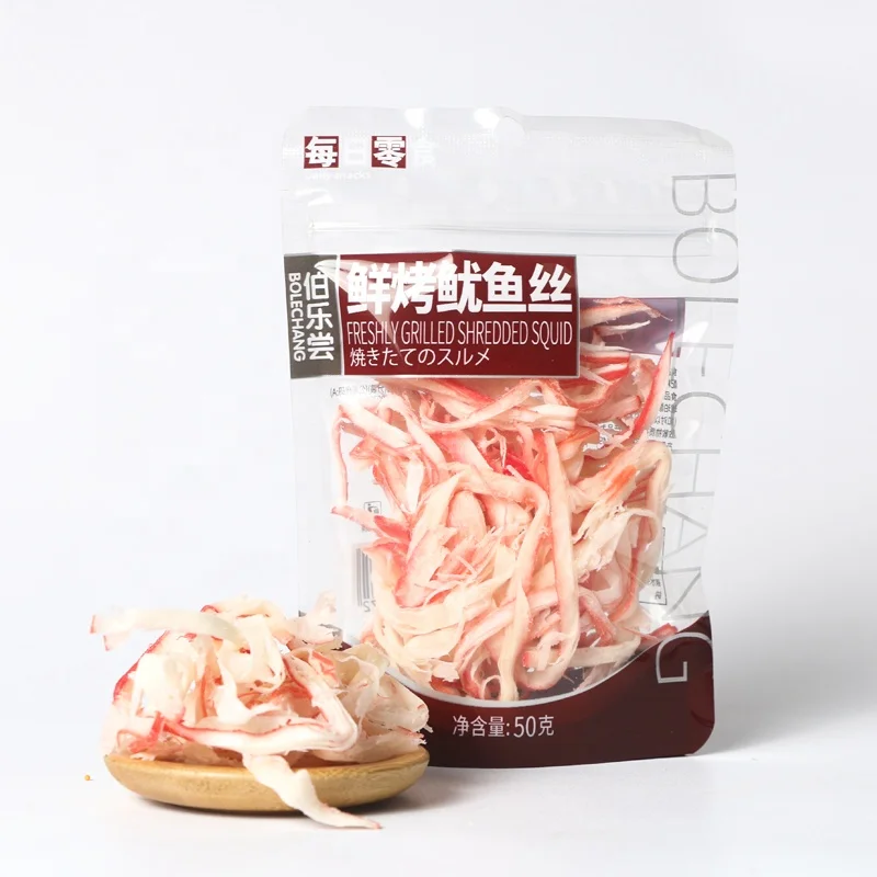 wholesale 50g Factory Price Original Shredded Squid Snack Raw Materials Seafood Wholesale Grilled Dried Shredded Squid Snacks