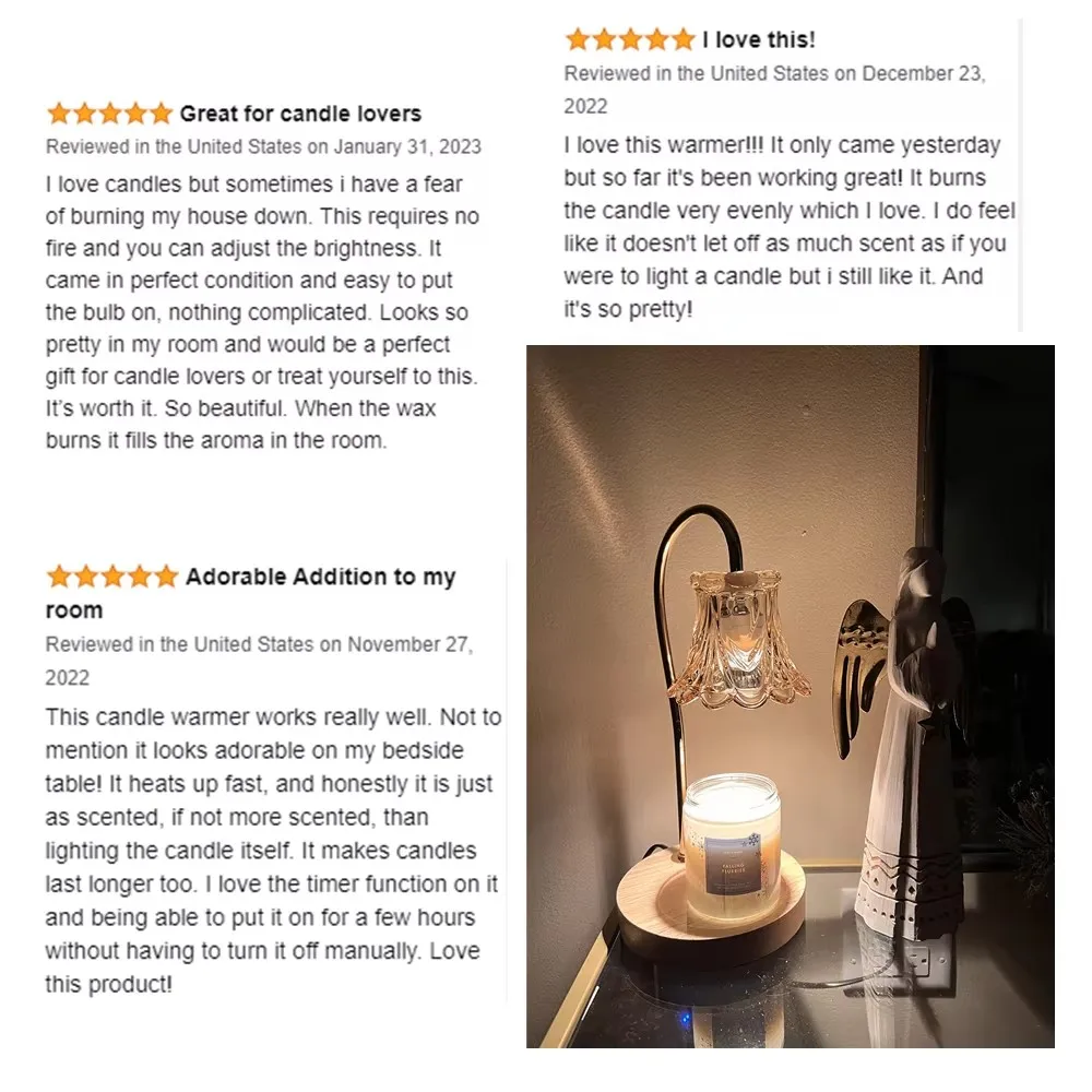Electric Wax Melt Burner Glass Warmer Candle Lamp with Timer Romantic Night Light Heat Melting