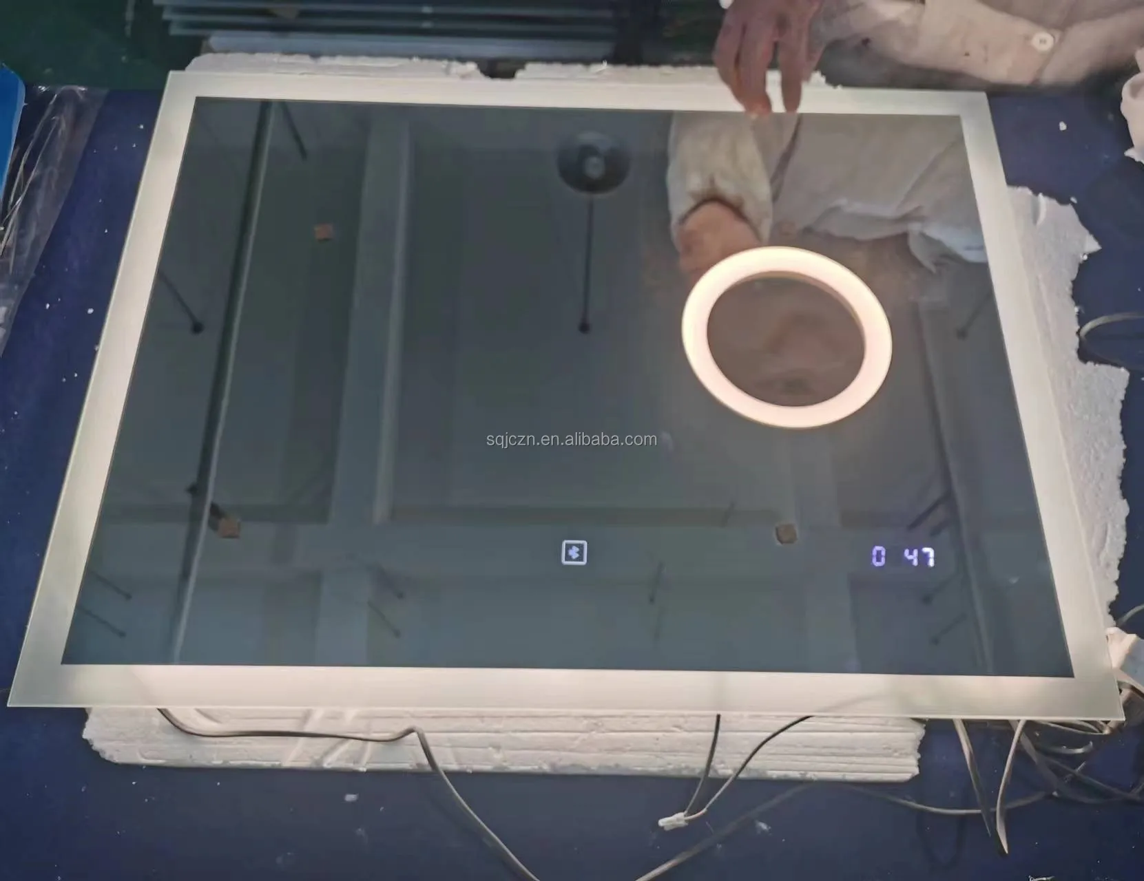 Accept custom front lighted led bathroom mirror magnifying with clock and bluetooth speaker rectangle 48 inch 32 inch