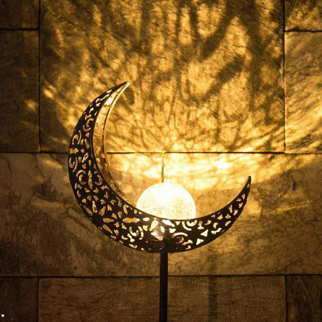 Outdoor Moon Crackle Glass Globe Waterproof Landscape Solar Garden Stake Lights For Park Patio
