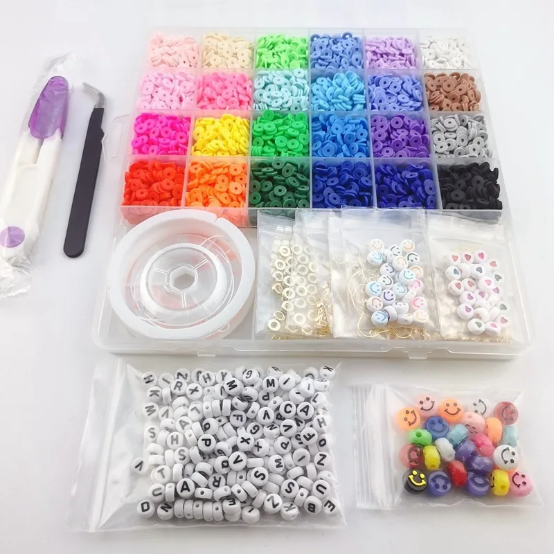 6000 Pcs Clay Beads for Bracelet Making, Gionlion 24 Colors Flat Round Polymer Clay Beads 6mm Spacer Heishi Beads
