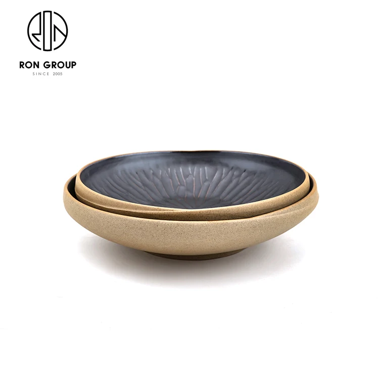 Wholesale Vietnam Restaurant Outdoor Garden Dishware Matte Black Stackable Tableware Clay Terracotta Noodle Ceramic Soup Bowl