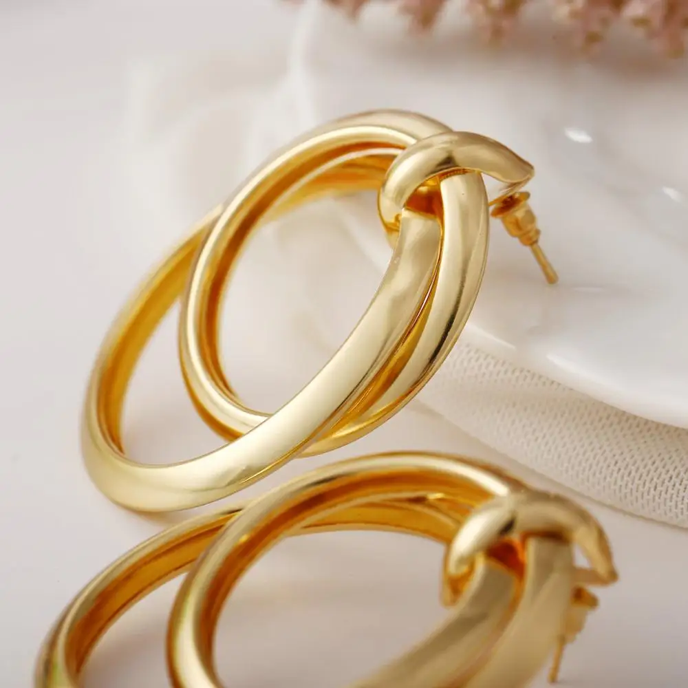 Fashion Vintage Geometric Gold Hoop Earrings Simple Statement Round Double Circle Earrings For Women Jewelry 2020