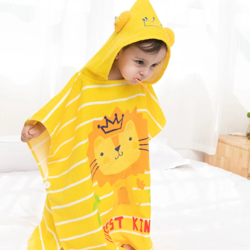 Custom Printed Hooded Beach Towel for Babies Cotton Surf Poncho Bathrobe Compressed Bath Swim Towel for Kids