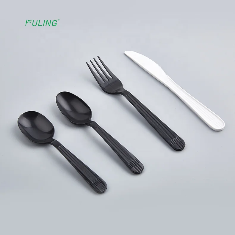 heavy weight kit fork knife teaspoon salt & pepper disposable long soup spoon fork napkin plastic spoon white