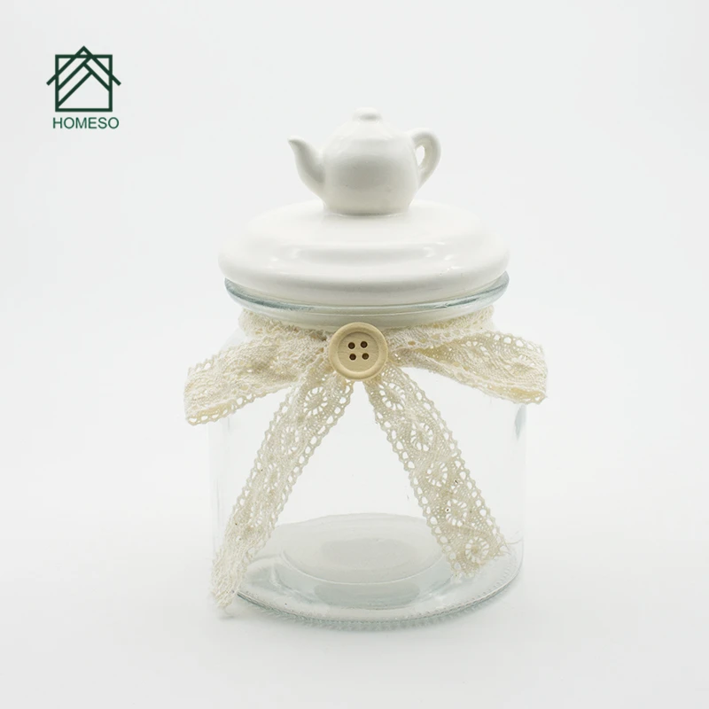 sheep bear heart shape glass jar with ceramic lid