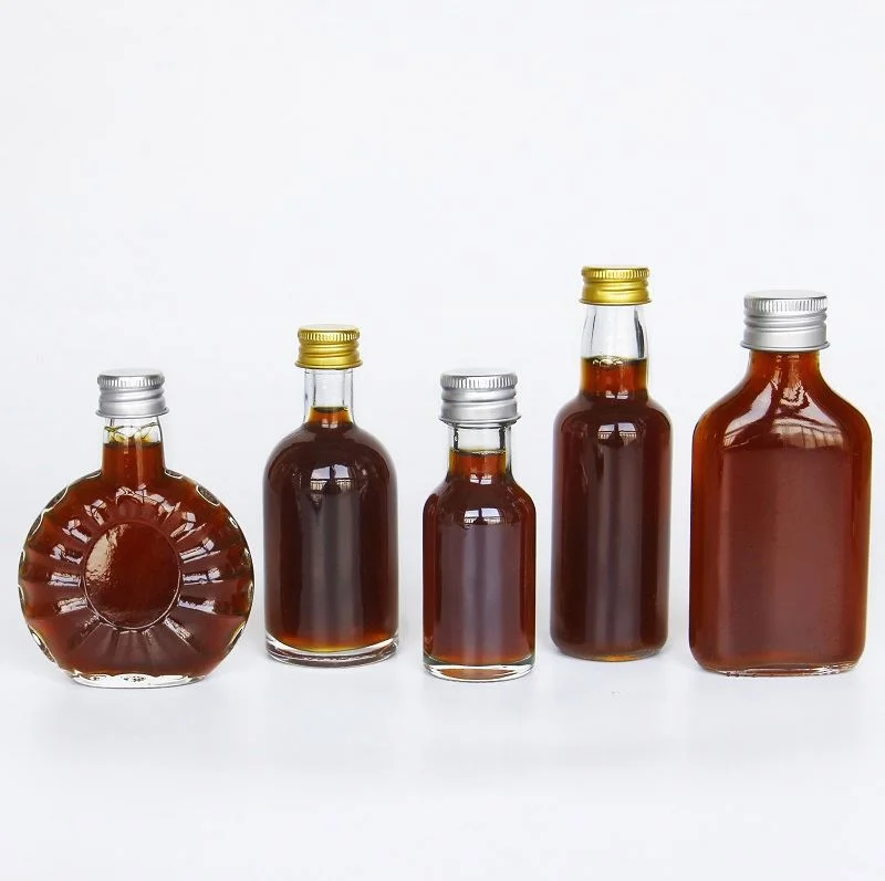 Mini  Various Shape Liquor Bottle 1 oz 30 ml 2 oz 60 ml Small Volume Vodka Brandy Gin Glass Bottle with Metal Screw Lids