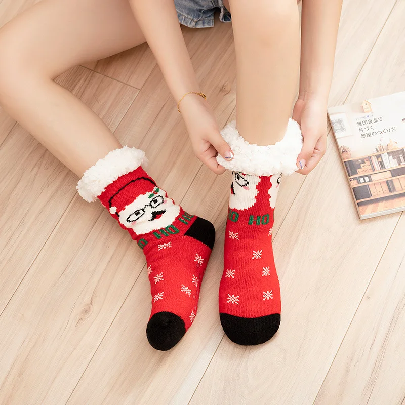 Female Male Christmas Slipper Socks Fuzzy Thick Warm Heavy Fleece Lined Winter Socks Christmas Stockings